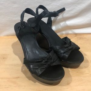 Black leather platform  wedges